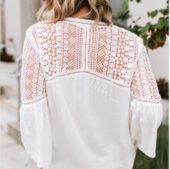 New Lace Crochet Bell Sleeve Bohemian Blouse - Picture 4 of 7